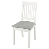 White NÄSINGE dining chair with grey cushion, slatted back, square seat, and four slender legs.