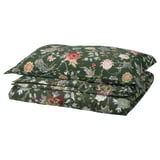 NÄSSELKLOCKA dark green floral bedding, rectangular with colorful flowers, sateen-woven cotton blend.