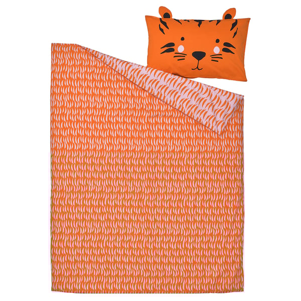 NATTHÄGER tiger duvet set with comforter & pillow on white background.