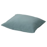 Square, smooth, teal pillow with envelope closure.