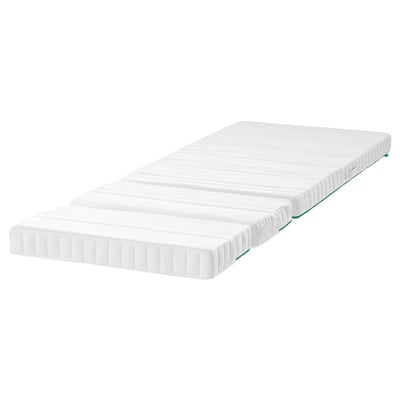 White extendable NATTSMYG kids mattress, quilted polyester foam.
