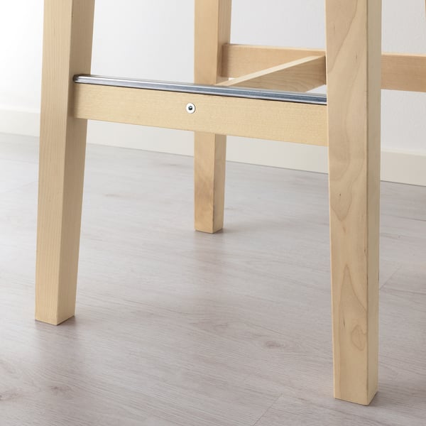 Sturdy wooden stool with metal footrest, smooth finish