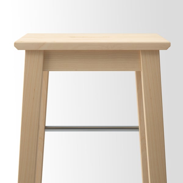 Birch wood stool with steel footrest, solid & finished.