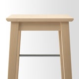 Birch wood stool with steel footrest, solid & finished.