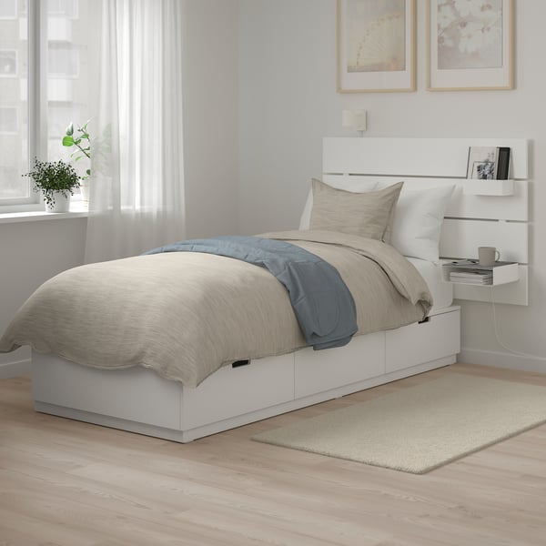 Nordli Bed Frame W Storage And Headboard White 90x200 Cm Ikea