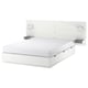 NORDLI white bed, sleek modern design, six drawers, upholstered headboard.