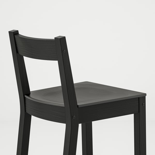 Modern black chair with curved back.