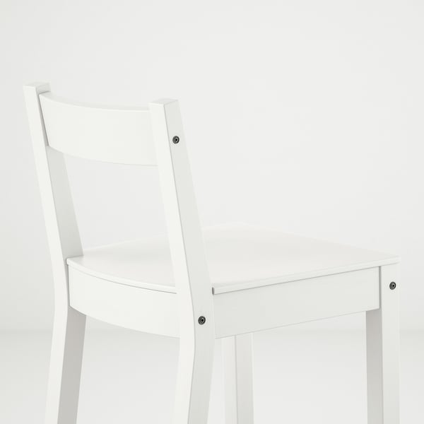Modern white wooden stool, sturdy & comfy, curved back, ideal for kitchen island.