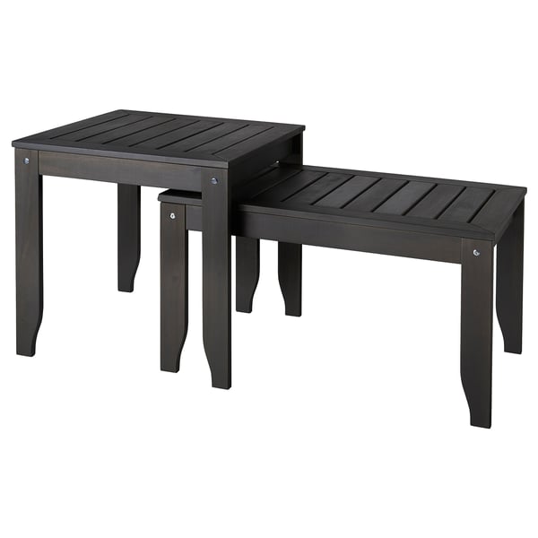 Black ÖRSKÄR nest tables, wooden, rectangular, simple design.