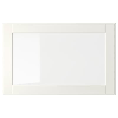 White OSTVIK cabinet with glass door, carved details, right/left mount.