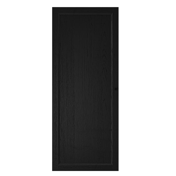 Black OXBERG door for billy bookcase, sleek and modern, with fiberboard and foil.