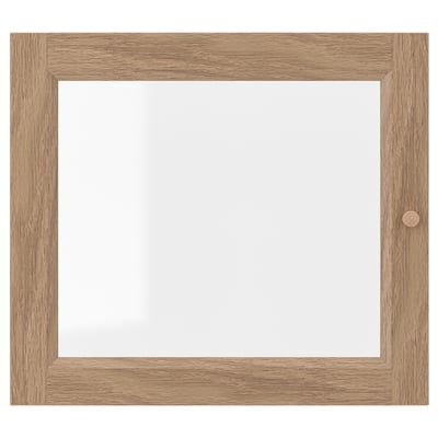 OXBERG wooden-framed glass door, natural finish. Square shape, simple design, adjustable hinges.