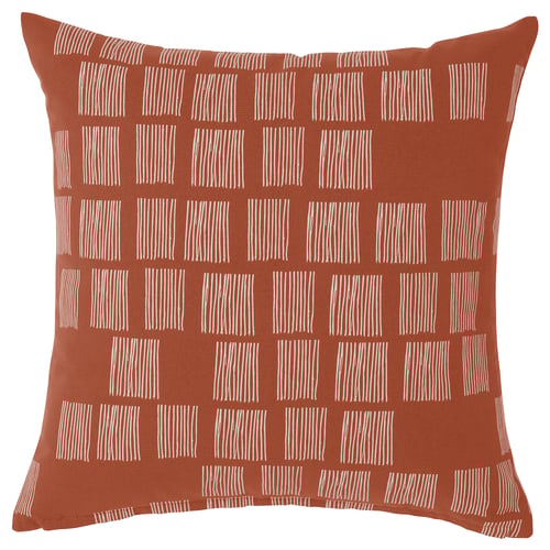 Orange square pillow, PALPLJUNGMAL with grid design, 50% recycled cotton, zip for easy washing.