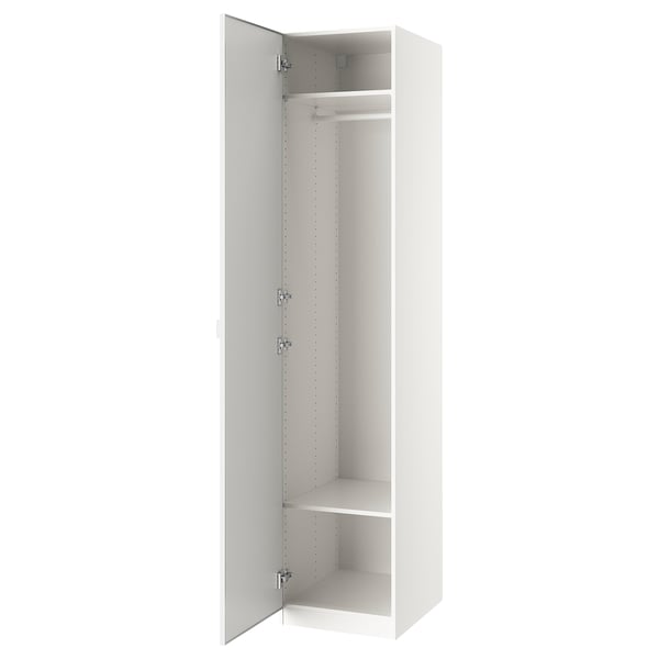 An open white PAX wardrobe with a hanging rod and shelf inside. It modern design with clean lines and minimalist style.