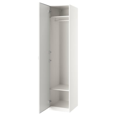 An open white PAX wardrobe with a hanging rod and shelf inside. It modern design with clean lines and minimalist style.