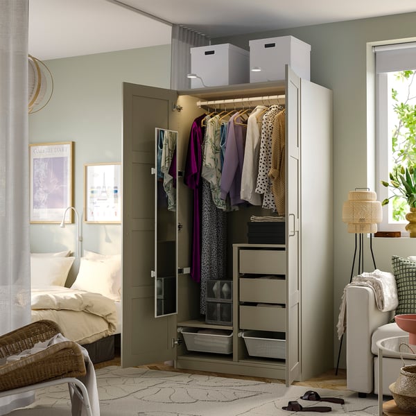 PAX / BERGSBO Wardrobe combination, grey-beige/grey-beige, 100x60x201 cm