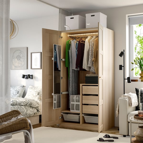 PAX / BERGSBO Wardrobe combination, white stained oak/white stained oak, 100x60x201 cm