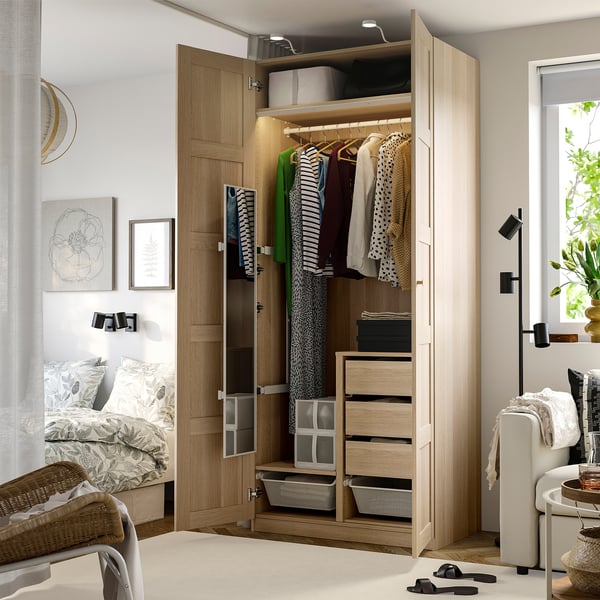 PAX / BERGSBO Wardrobe combination, white stained oak/white stained oak, 100x60x236 cm