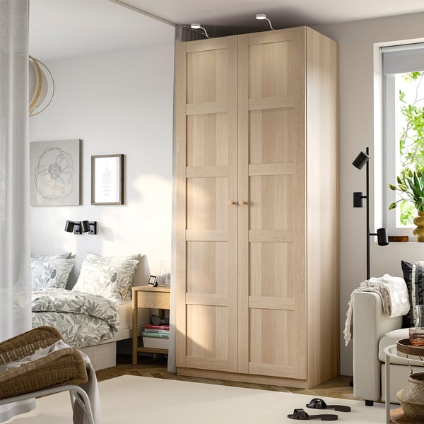 PAX / BERGSBO Wardrobe combination, white stained oak/white stained oak, 100x60x236 cm