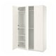 IKEA PAX white wardrobe, open, white shelves, simple design.