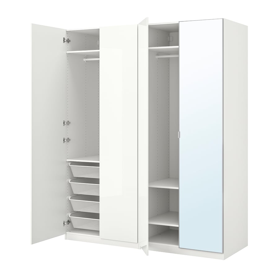 PAX / FARDAL/ÅHEIM wardrobe combination, highgloss white/mirror glass