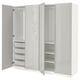 White PAX wardrobe, glossy, with single doors, mesh shelves, adjustable feet, nickel hinges.