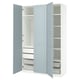 Option: A light blue PAX wardrobe with open doors, revealing shelves and drawers inside.
