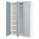 Blue-white PAX wardrobe adjustable shelves and soft-close doors, with a modern design.