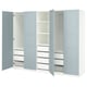 Option: Light blue PAX wardrobe with shelves and drawers, open doors revealing interior.