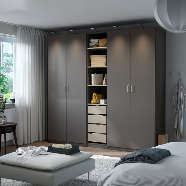 PAX / FORSAND Wardrobe combination, dark grey grey-beige/dark grey, 250x60x236 cm