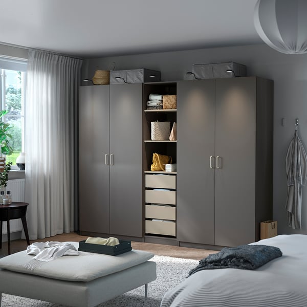 PAX / FORSAND Wardrobe combination, dark grey grey-beige/dark grey, 250x60x201 cm