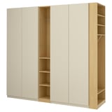 PAX / FORSAND Wardrobe combination, grey-beige grey-beige/oak effect, 255x60x236 cm