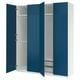Option: A blue ikea PAX wardrobe with three open sections, displaying shelves and drawers.