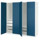 Blue PAX wardrobe with mesh drawers revealed.