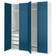 Option: Blue ikea PAX wardrobe, open, modern design with shelves and drawers.
