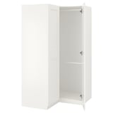 A white ikea PAX wardrobe with one door open, revealing empty shelves and a hanging rod inside.