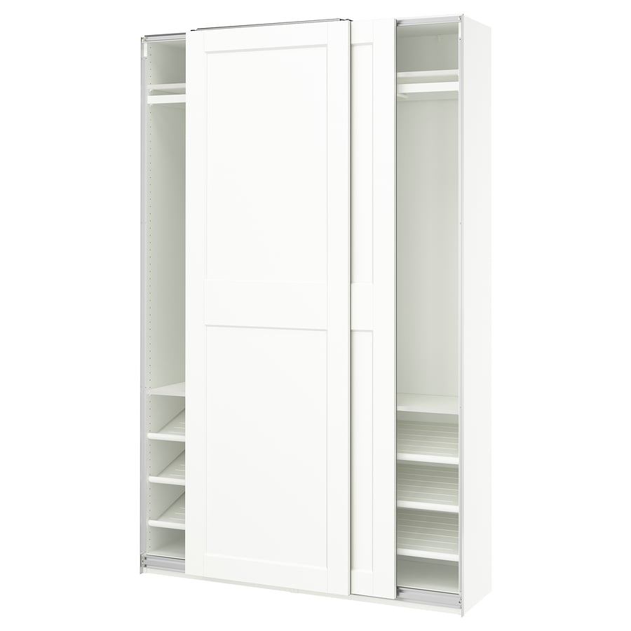 PAX / GRIMO wardrobe with sliding doors, white/white, 150x43x236 cm ...