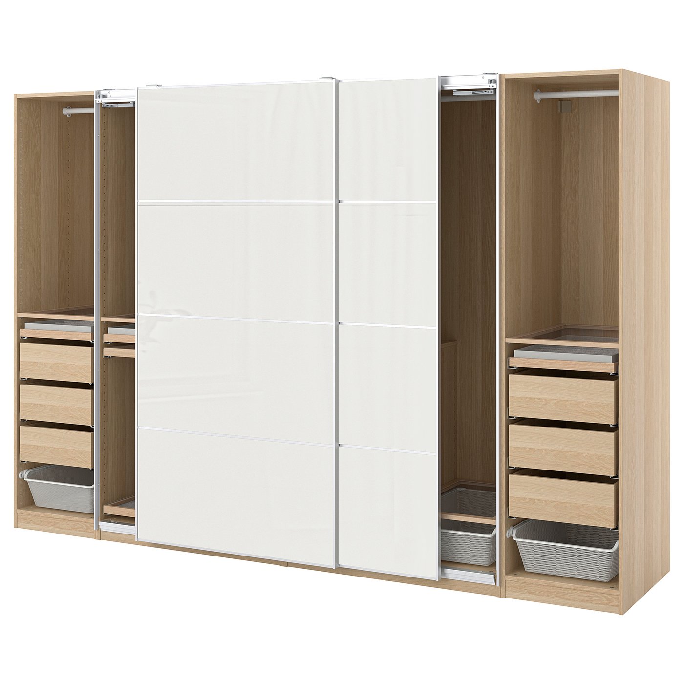 PAX / HOKKSUND Wardrobe combination white stained oak effect, high