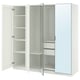 Option: White PAX wardrobe with open doors showing shelves, mirrored central door.