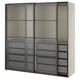 PAX / LUNDBRÄSMA Wardrobe with sliding doors, grey-beige black/checkered glass dark grey, 200x66x201 cm