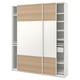 White & oak PAX wardrobe with mirrored sliding doors & shelves.