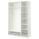 A white PAX wardrobe with shelves and mesh baskets.