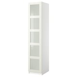 A white ikea PAX wardrobe with frosted glass doors in a sleek design.