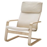 PELLO armchair: cream, birch wood, curved, cushioned, sleek design.