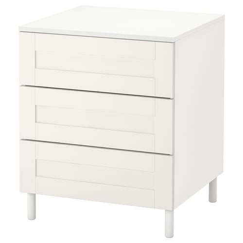 White PLATSA storage unit, 3 drawers, modern minimalist design.