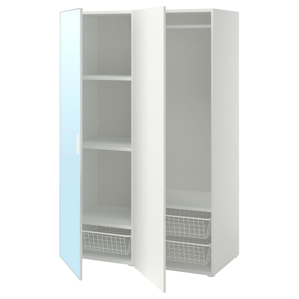PLATSA Wardrobe with 2 doors, white STRAUMEN mirror glass/FONNES white, 120x57x181 cm
