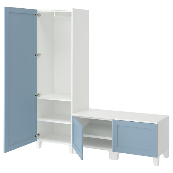PLATSA Wardrobe with 3 doors, white/Sannidal blue, 180x42x191 cm