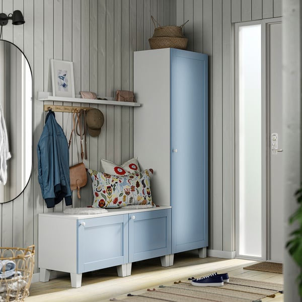 PLATSA Wardrobe with 3 doors, white/Sannidal blue, 180x42x191 cm
