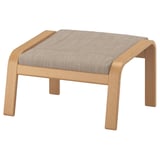 POÄNG footstool: beige cushion, oak wood frame. Modern, angular design.