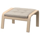 POÄNG footstool, light wood, grey cushion, tufted design, comfortable & stylish.